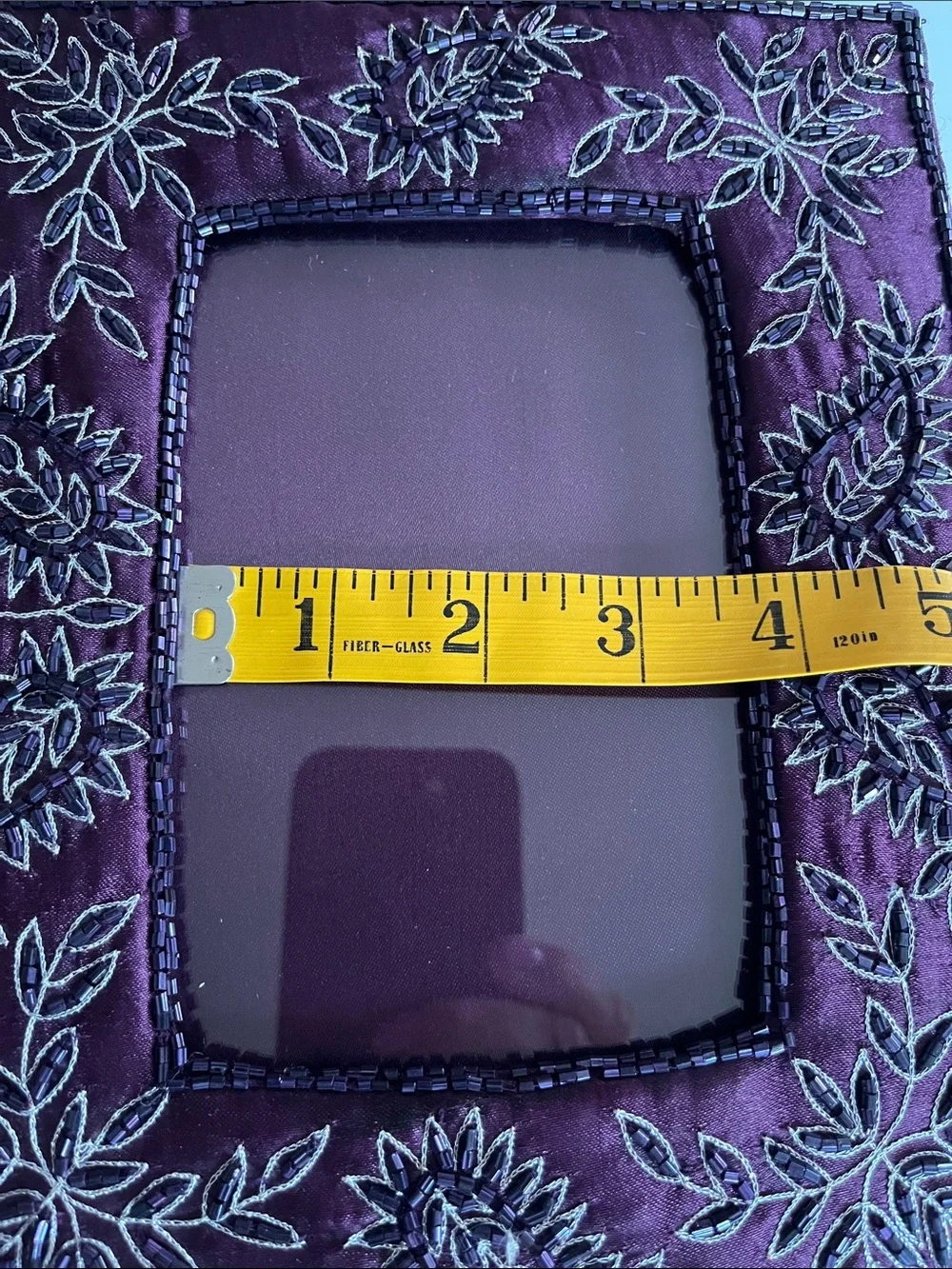 Pier 1 NIB purple cadre paisley brode tufted embroidered bead picture frame 4x6